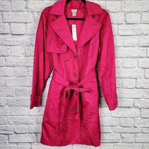 Chico's Women's Size 12 Pink Hooded Button Up Rain Trench Coat Jacket